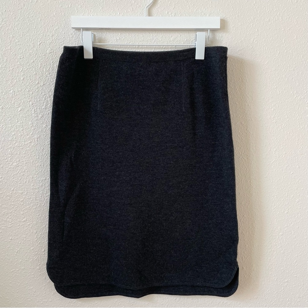 Eileen Fisher 100% Merino Wool Skirt Charcoal Size Medium Knit Luxury Minimalist
